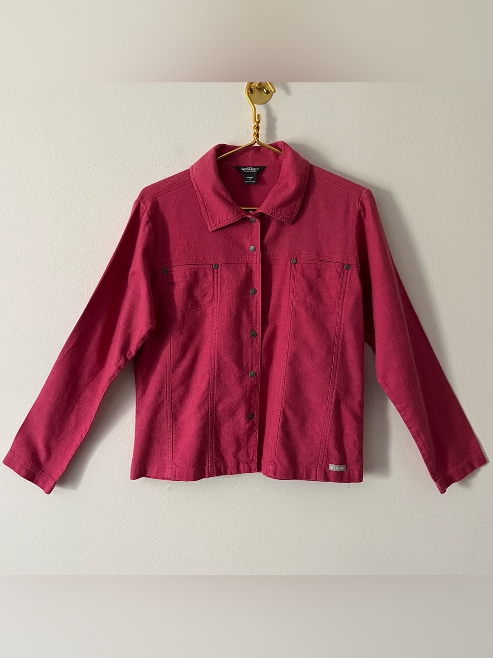 Vintage 90s Woolrich Cotton Magenta Lightweight 100% Cotton Snap Shirt Jacket M